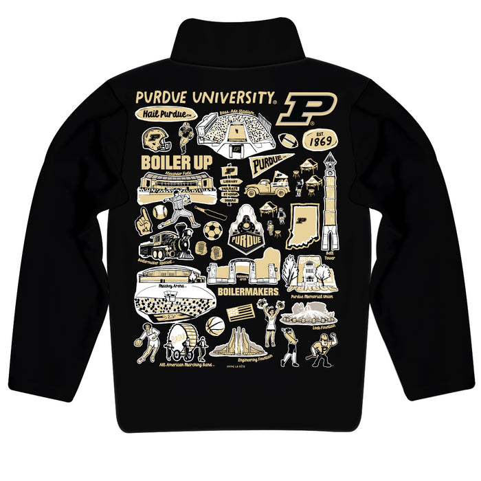 Purdue University Boilermakers Hand Sketched Vive La Fete Impressions Artwork  Black Quarter Zip Pullover V1