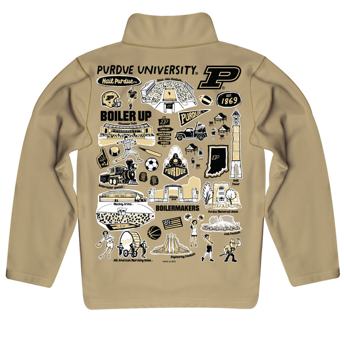 Purdue University Boilermakers Hand Sketched Vive La Fete Impressions Artwork Gold Boys Quarter Zip Pullover V1 - Vive La Fête - Online Apparel Store