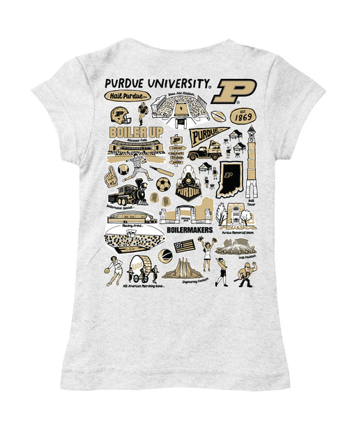 Purdue University Boilermakers Hand Sketched Vive La Fete Impressions Artwork White Girls Cotton Short Sleeve Tee - Vive La Fête - Online Apparel Store