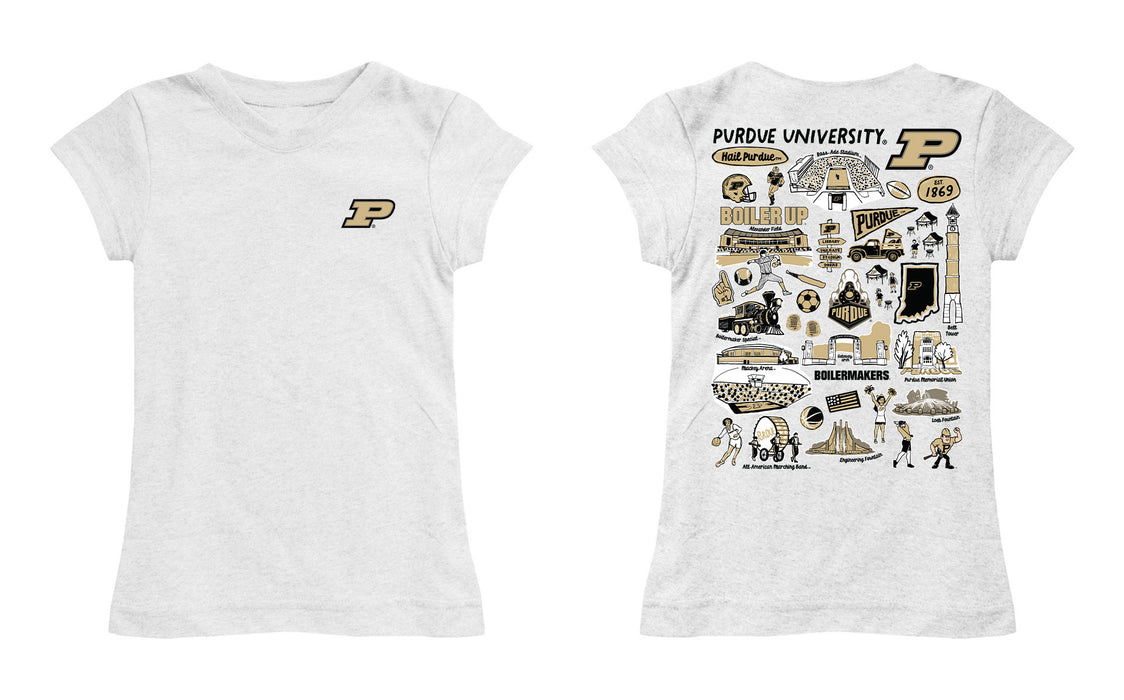 Purdue University Boilermakers Hand Sketched Vive La Fete Impressions Artwork White Girls Cotton Short Sleeve Tee - Vive La Fête - Online Apparel Store