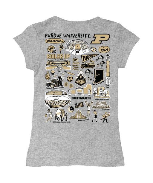 Purdue University Boilermakers Hand Sketched Vive La Fete Impressions Artwork Grey Girls Cotton Short Sleeve Tee - Vive La Fête - Online Apparel Store