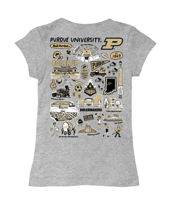 Purdue University Boilermakers Hand Sketched Vive La Fete Impressions Artwork Grey Girls Cotton Short Sleeve Tee - Vive La Fête - Online Apparel Store