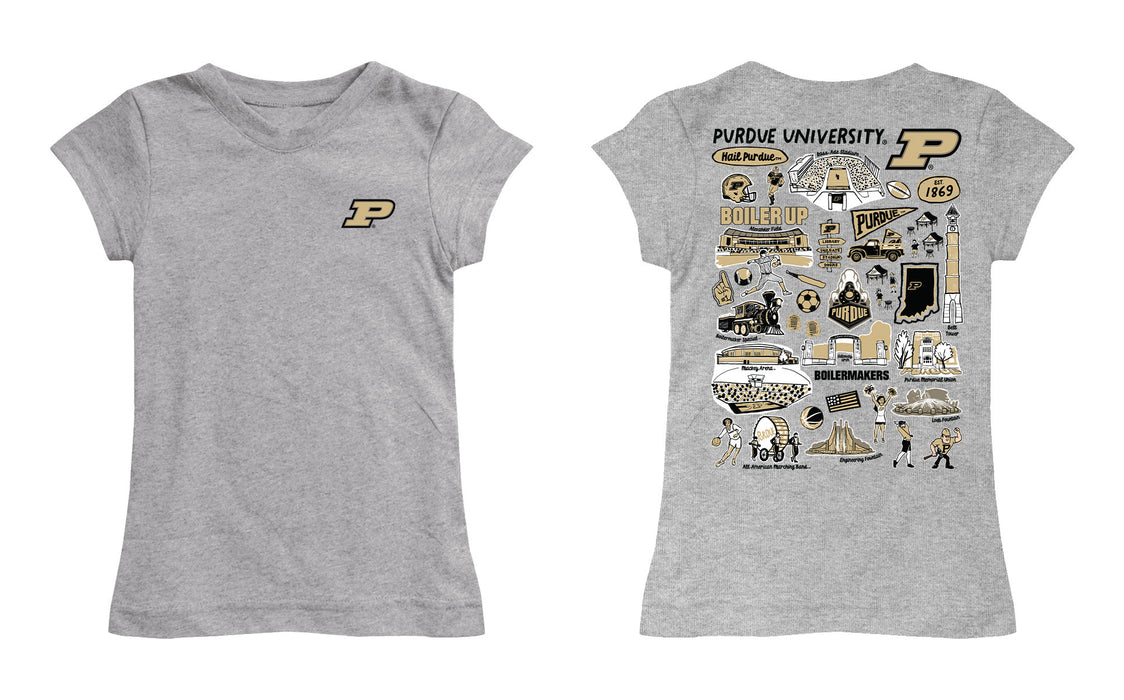 Purdue University Boilermakers Hand Sketched Vive La Fete Impressions Artwork Grey Girls Cotton Short Sleeve Tee - Vive La Fête - Online Apparel Store