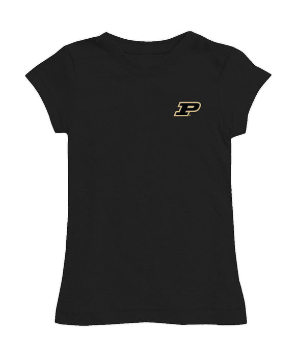 Purdue University Boilermakers Hand Sketched Vive La Fete Impressions Artwork Black Girls Cotton Short Sleeve Tee