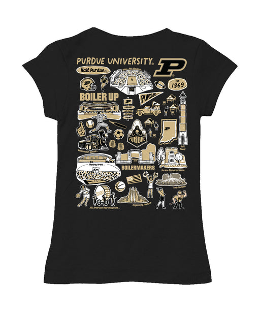 Purdue University Boilermakers Hand Sketched Vive La Fete Impressions Artwork Black Girls Cotton Short Sleeve Tee - Vive La Fête - Online Apparel Store