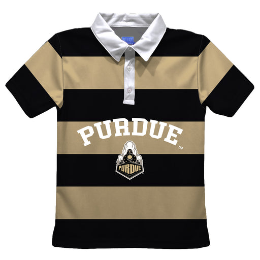 Purdue University Boilermakers Stripes Short Sleeve Polo Box Shirt Black and Gold - Vive La Fête - Online Apparel Store