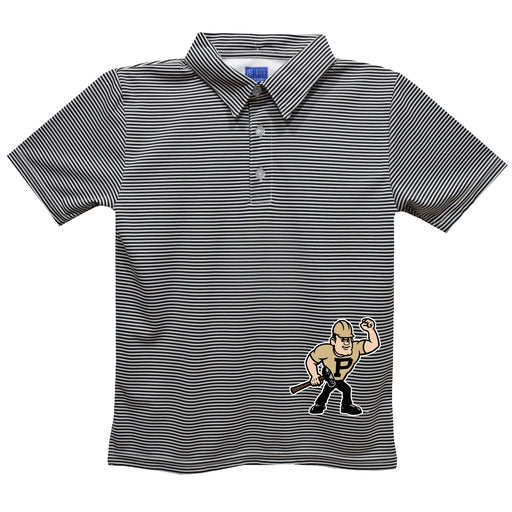 Purdue University Boilermakers Stripes Short Sleeve Polo Box Shirt Black