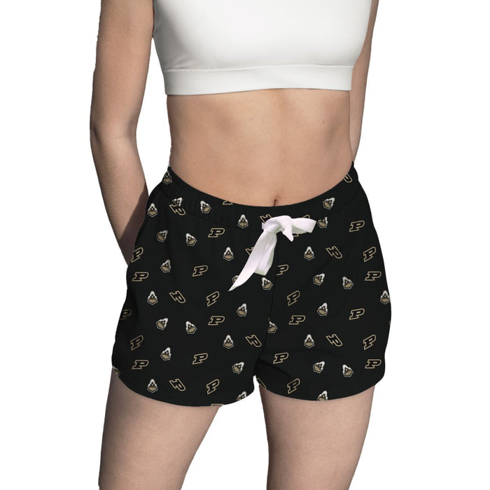 Purdue Boilermakers Vive La Fete Game Day All Over Logo Women Black Lounge Shorts