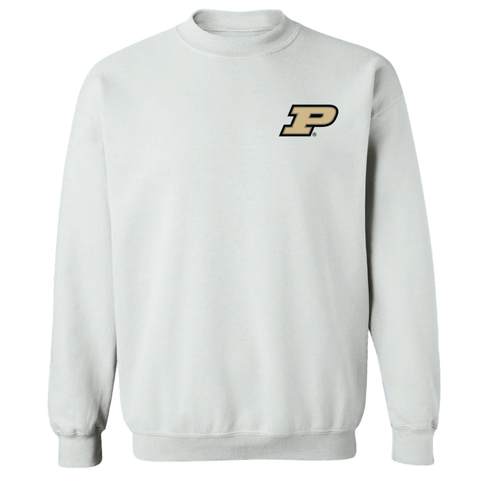 Purdue University Boilermakers Hand Sketched Vive La Fete Impressions Artwork White Crew Neck Sweatshirt for Women