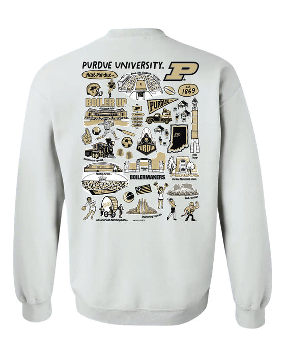 Purdue University Boilermakers Hand Sketched Artwork Black Crewneck Sweatshirt for Women - Vive La Fête - Online Apparel Store