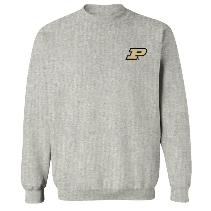 Purdue University Boilermakers Hand Sketched Vive La Fete Impressions Artwork Gray Crew Neck Sweatshirt for Women