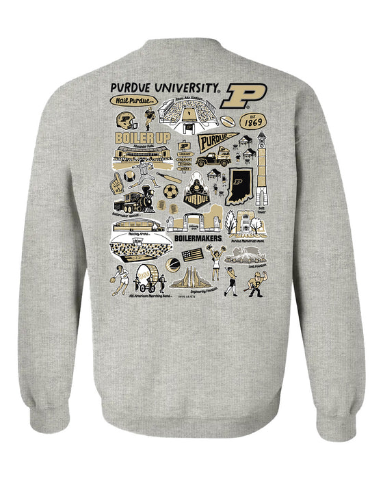 Purdue University Boilermakers Hand Sketched Artwork Black Crewneck Sweatshirt for Women - Vive La Fête - Online Apparel Store
