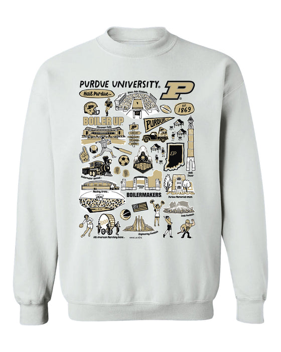 Purdue Boilermakers Hand Sketched Vive La Fete Impressions White Cotton Crewneck Sweatshirt for Women
