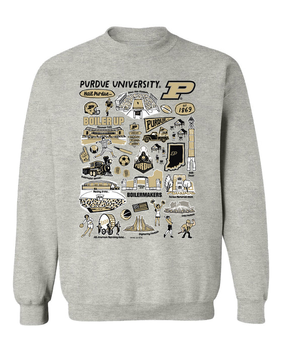 Purdue Boilermakers Hand Sketched Vive La Fete Impressions Grey Cotton Crewneck Sweatshirt for Women