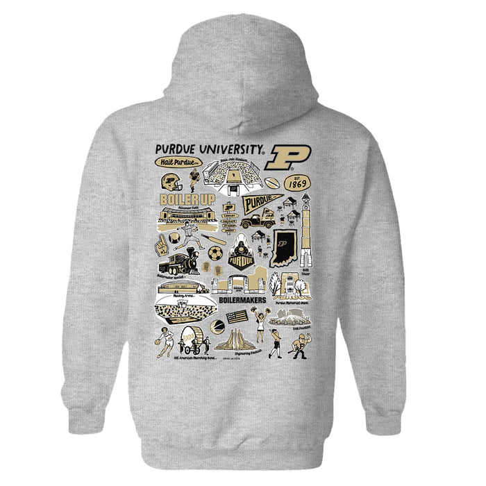 Purdue University Boilermakers Hand Sketched Artwork Cotton Fleece Women Hoodie - Vive La Fête - Online Apparel Store