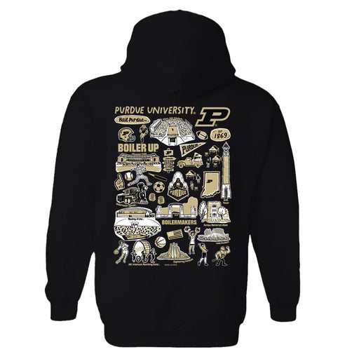 Purdue University Boilermakers Hand Sketched Artwork Cotton Fleece Women Hoodie - Vive La Fête - Online Apparel Store