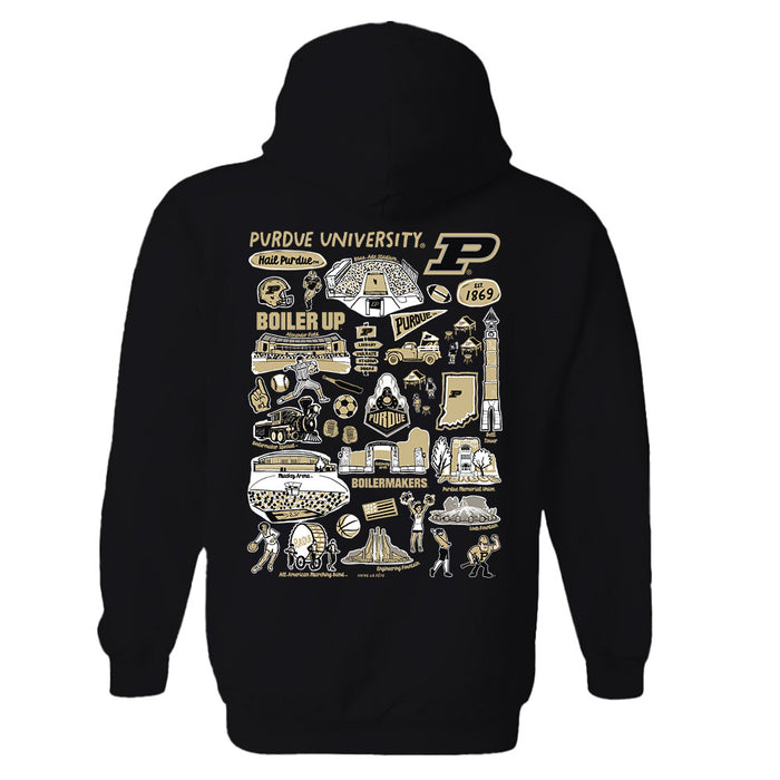 Purdue University Boilermakers Hand Sketched Artwork Cotton Fleece Women Hoodie - Vive La Fête - Online Apparel Store