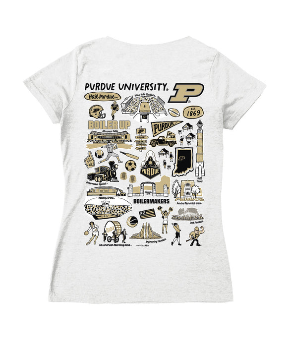 Purdue Boilermakers Hand Sketched Vive La Fete Impressions Artwork Black Women Cotton Short Sleeve V-Neck Tshirt