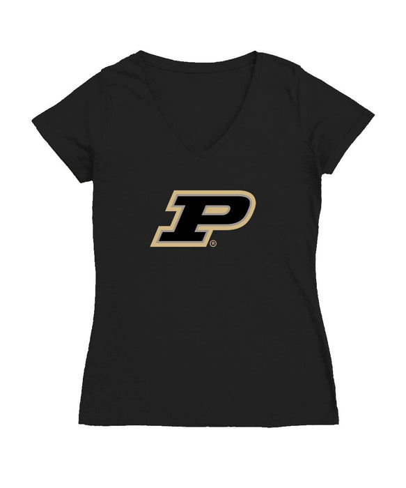 Purdue Boilermakers Women's V-neck Fitted Cotton T-Shirt Black