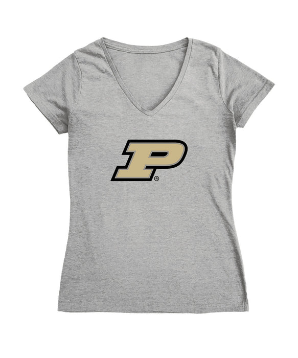 Purdue Boilermakers Women's V-neck Fitted Cotton T-Shirt Grey