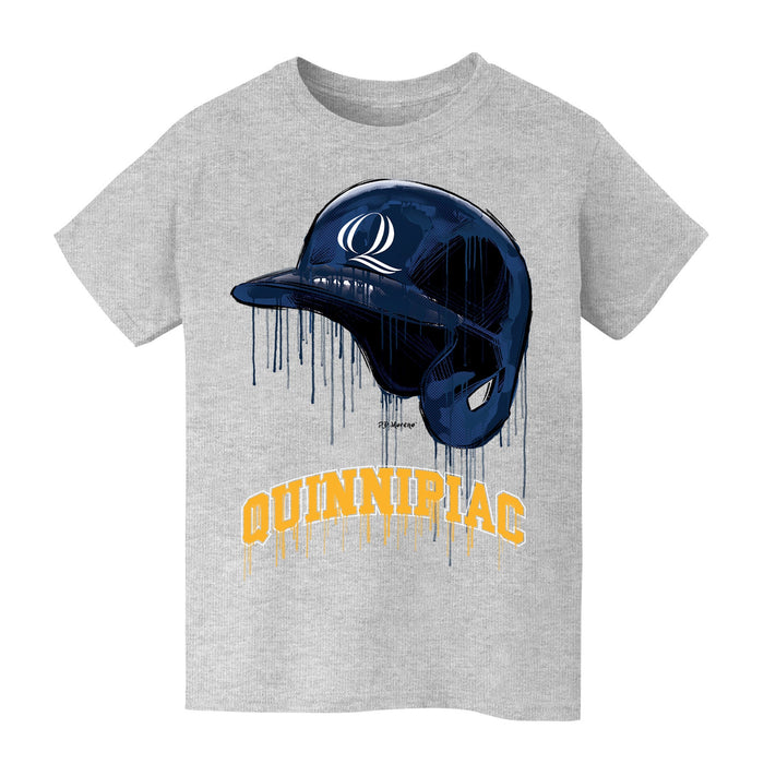 Quinnipiac University Bobcats Original Dripping Baseball Helmet Grey Cotton T-Shirt  by Vive La Fete