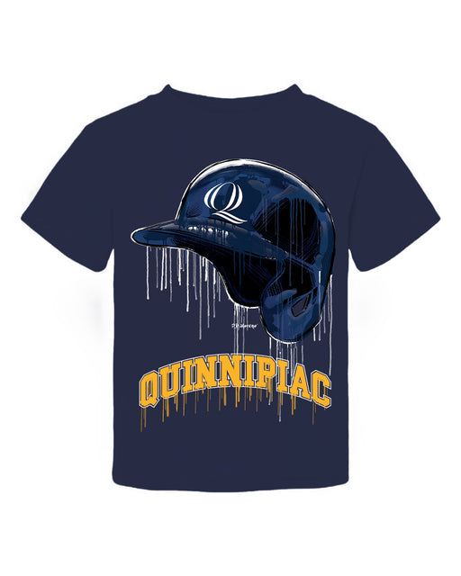 Quinnipiac University Bobcats Original Dripping Baseball Helmet Navy T-Shirt Cotton by Vive La Fete