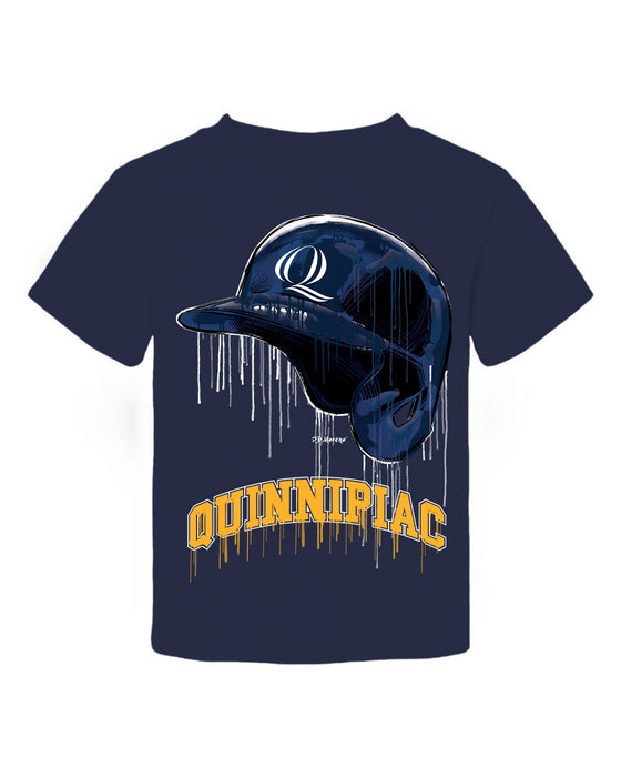 Quinnipiac University Bobcats Original Dripping Baseball Helmet Navy T-Shirt Cotton by Vive La Fete