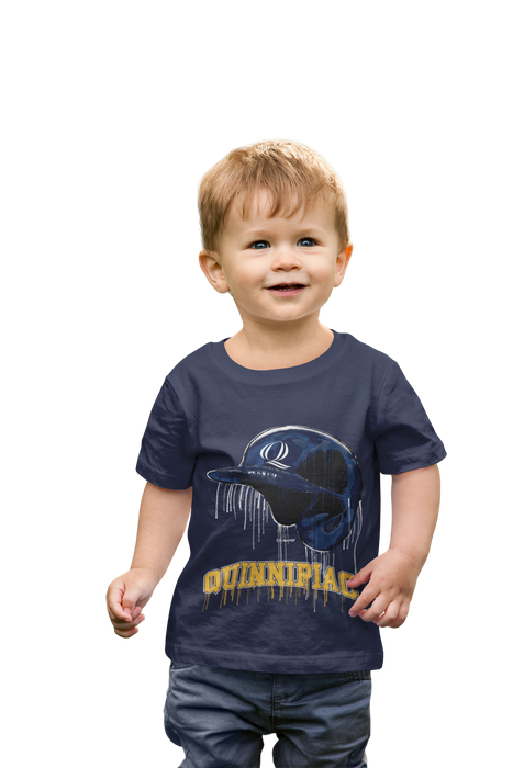 Quinnipiac University Bobcats Original Dripping Baseball Helmet Navy T-Shirt Cotton by Vive La Fete - Vive La Fête - Online Apparel Store