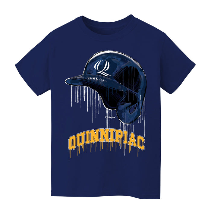 Quinnipiac University Bobcats Original Dripping Baseball Helmet Navy T-Shirt Cotton by Vive La Fete