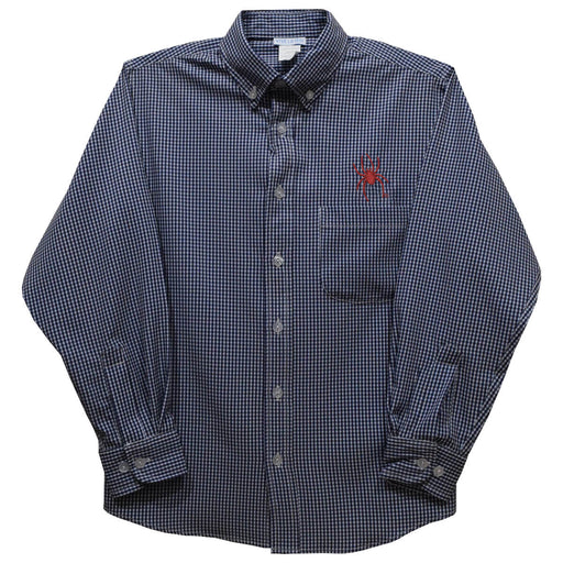 University of Richmond Spiders Embroidered Navy Gingham Long Sleeve Button Down