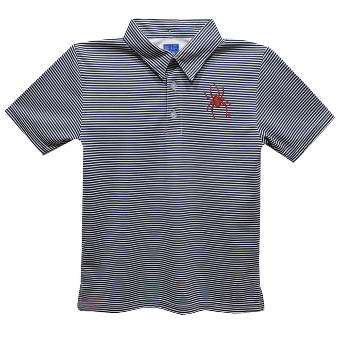 University of Richmond Spiders Embroidered Navy Stripes Short Sleeve Polo Box Shirt