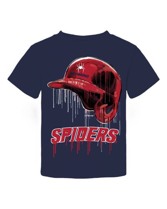 University of Richmond Spiders Original Dripping Baseball Helmet Navy T-Shirt Cotton by Vive La Fete