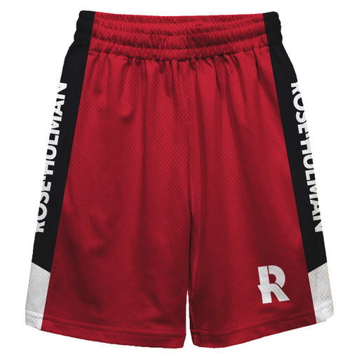 Rose Hulman Fightin' Engineers Vive La Fete Game Day Maroon Stripes Boys Solid Black Athletic Mesh Short