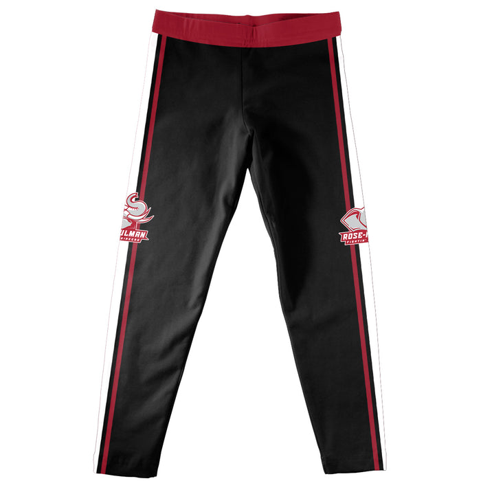 Rose Hulman Fightin' Engineers Vive La Fete Girls Game Day Black with Maroon Stripes Leggings Tights