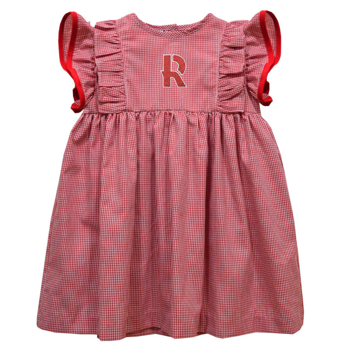 Rose Hulman Fightin' Engineers Embroidered Cardinal Red Gingham Girls Ruffle Dress