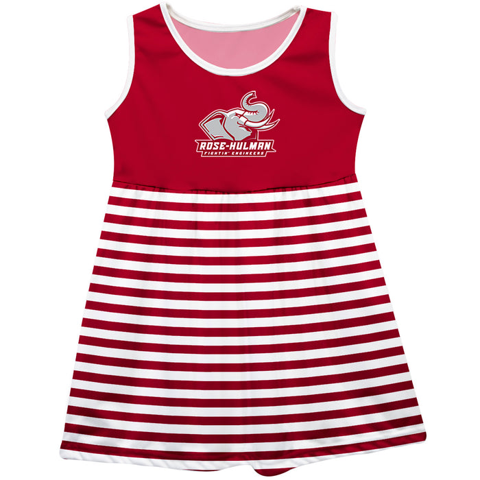 Rose Hulman Fightin' Engineers Vive La Fete Girls Game Day Sleeveless Tank Dress Solid Maroon Logo Stripes on Skirt