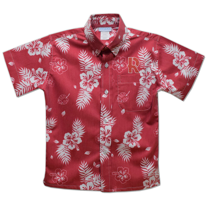 Rose Hulman Fightin' Engineers Red Cardinal Hawaiian Short Sleeve Button Down Shirt