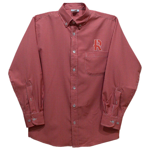 Rose Hulman Fightin' Engineers Embroidered Red Cardinal Gingham Long Sleeve Button Down