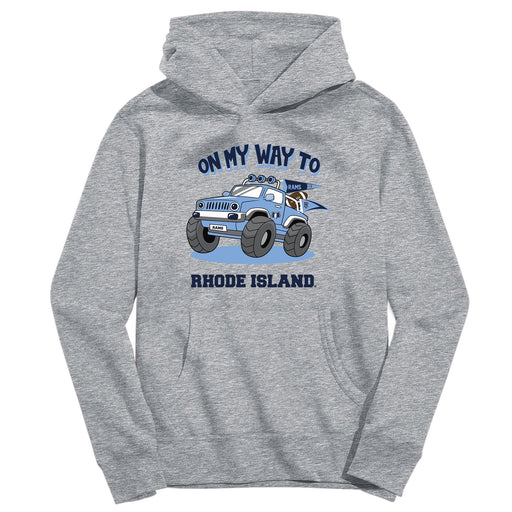 Rhode Island Rams On My Way Monster Truck Heather Grey Cotton Youth Hoodie