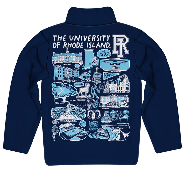 Rhode Island Rams Hand Sketched Vive La Fete Impressions Artwork Navy Boys Quarter Zip Pullover V1 - Vive La Fête - Online Apparel Store