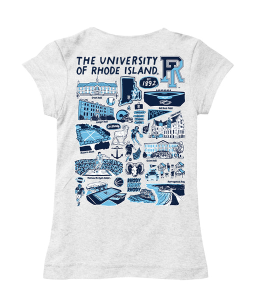 Rhode Island Rams Hand Sketched Vive La Fete Impressions Artwork White Girls Cotton Short Sleeve Tee - Vive La Fête - Online Apparel Store