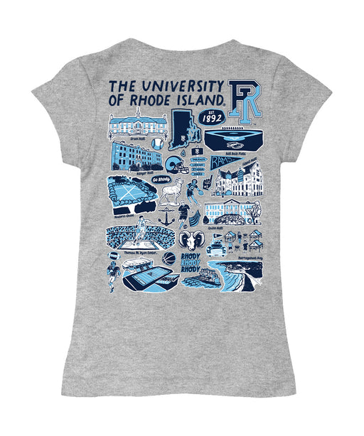 Rhode Island Rams Hand Sketched Vive La Fete Impressions Artwork Grey Girls Cotton Short Sleeve Tee - Vive La Fête - Online Apparel Store