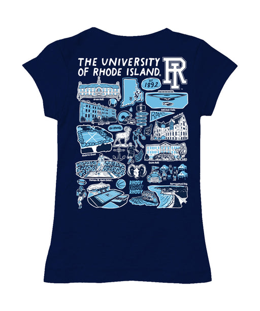 Rhode Island Rams Hand Sketched Vive La Fete Impressions Artwork Navy Girls Cotton Short Sleeve Tee - Vive La Fête - Online Apparel Store