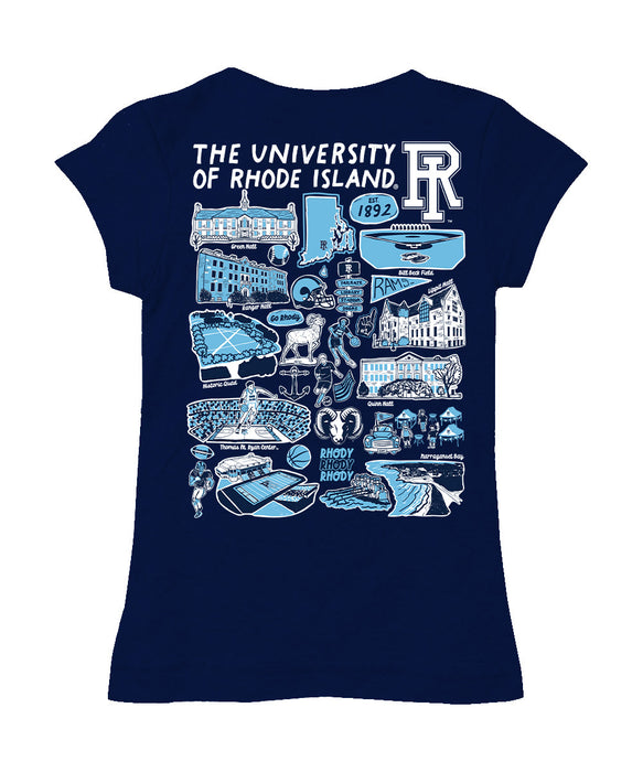 Rhode Island Rams Hand Sketched Vive La Fete Impressions Artwork Navy Girls Cotton Short Sleeve Tee - Vive La Fête - Online Apparel Store