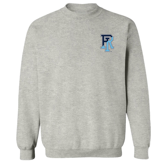 Rhode Island Rams Hand Sketched Vive La Fete Impressions Artwork Gray Crew Neck Sweatshirt for Women