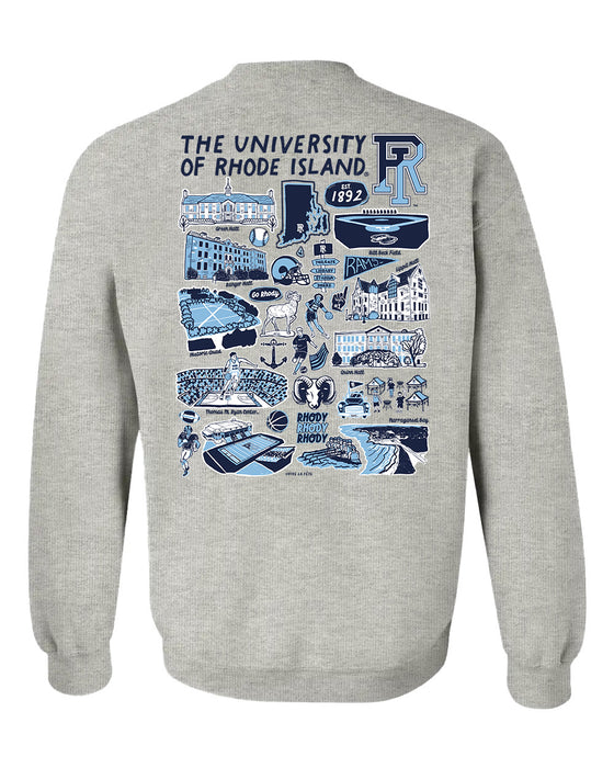 Rhode Island Rams Hand Sketched Artwork Navy Crewneck Sweatshirt for Women - Vive La Fête - Online Apparel Store