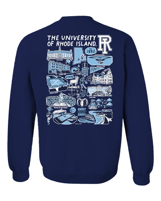 Rhode Island Rams Hand Sketched Artwork Navy Crewneck Sweatshirt for Women - Vive La Fête - Online Apparel Store