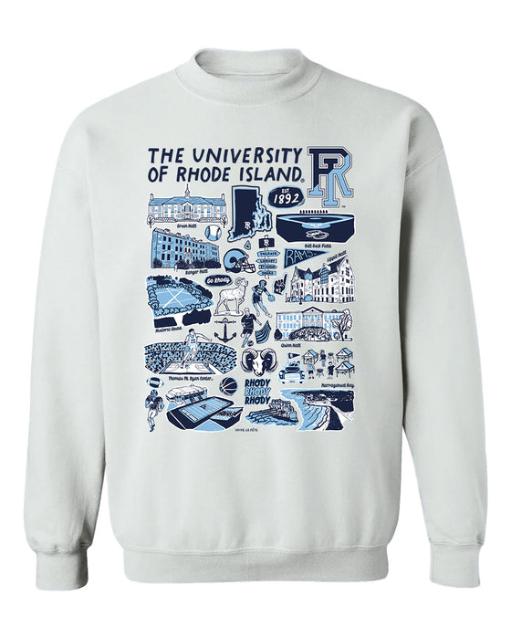 Rhode Island Rams Hand Sketched Vive La Fete Impressions White Cotton Crewneck Sweatshirt for Women