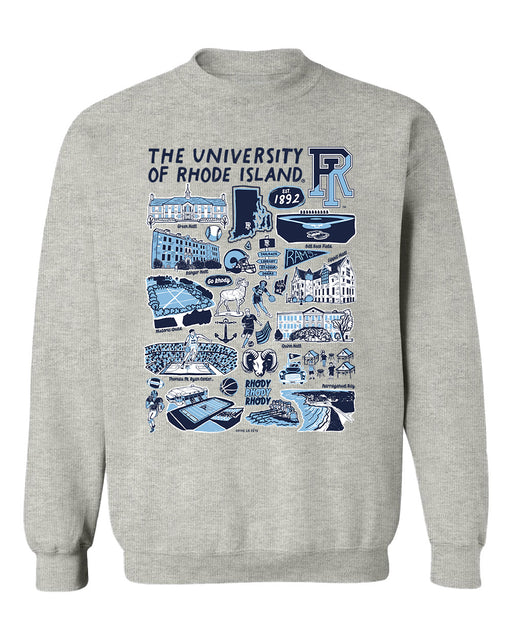 Rhode Island Rams Hand Sketched Vive La Fete Impressions Grey Cotton Crewneck Sweatshirt for Women