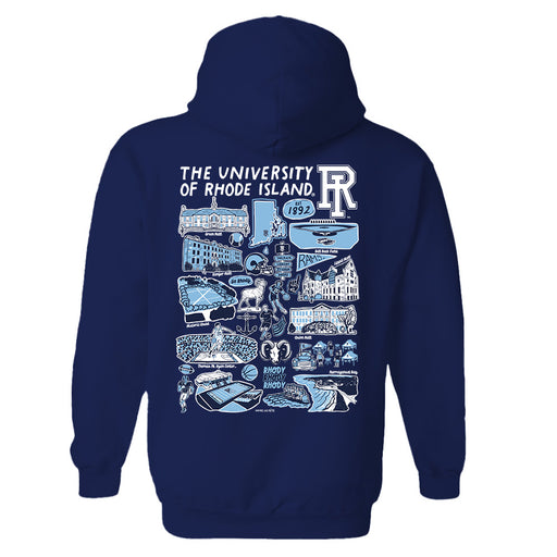 Rhode Island Rams Hand Sketched Artwork Navy Cotton Fleece Women Hoodie - Vive La Fête - Online Apparel Store
